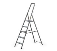 DRABEST - Escalera de tijera - con 5 peldaños - capacidad de carga hasta 125 kg - 1,73 m de largo - altura de trabajo 3 m - escalera de tijera - para el hogar, trabajos de pintura - gris