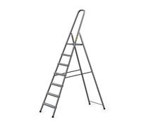 DRABEST - Escalera de Tijera - con 7 peldaños - Capacidad de Carga hasta 125 kg - 2,19 m de Largo - Altura de Trabajo 3,46 m - Escalera de Tijera - para el hogar, Trabajos de Pintura - Gris