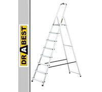 DRABEST Escalera de tijera plegable de 8 peldaños Escalera de aluminio con bandeja de trabajo Escalera doméstica Capacidad de carga hasta 125 kg Gancho libre