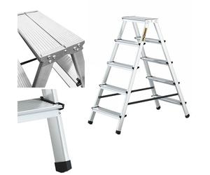 Drabest Escalera Doméstica de Aluminio de Doble Cara de 5 Peldaños Capacidad 125kg - Escalera de Tijera con Plataforma de Trabajo - Escaleras de Tijera de 5 Peldaños - 46x109x16cm