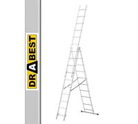 DRABEST - Escalera multiusos, 3 x 10 peldaños | Aluminio para trabajos en interiores y exteriores. 3 configuraciones, estabilizador atornillado y carga máxima de 150 kg.