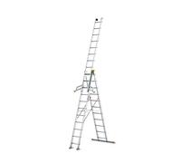 DRABEST - Escalera Profesional MAX de Aluminio - 3x11 peldaños - peldaños Antideslizantes - 7,61 m de Longitud - hasta 150 kg - de 3 tramos - para Obras - polivalente, Escalera de Tijera - Regulable