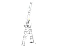 DRABEST - Escalera Profesional MAX de Aluminio - 3x13 peldaños - peldaños Antideslizantes - 9,37 m de Longitud - hasta 150 kg - de 3 tramos - para Obras - polivalente, Escalera de Tijera - Regulable