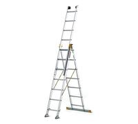 DRABEST - Escalera Profesional MAX de Aluminio - 3x7 peldaños - peldaños Antideslizantes - 4,41 m de Longitud - hasta 150 kg - de 3 tramos - para Obras - polivalente, Escalera de Tijera - Regulable