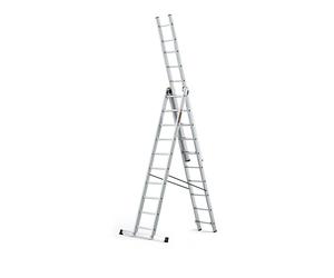 DRABEST Escalera Serie Pro de Aluminio Multiusos de 3 tramos Escalera de 3x10 peldaños Escalera combinada cargable hasta 150 kg - Altura de Trabajo 6,31 m - In anchos de cucharón