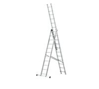 DRABEST Escalera Serie PRO de Aluminio Multiusos de 3 tramos escalera de 3x11 peldaños escalera combinada cargable hasta 150 kg - altura de trabajo 6,31 m - incl. ganchos para el cazo