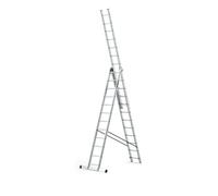 DRABEST Escalera Serie Pro de Aluminio Multiusos de 3 tramos Escalera de 3x12 peldaños Escalera combinada cargable hasta 150 kg - Altura de Trabajo 8,09 m - Incl. Ganchos para el cazo