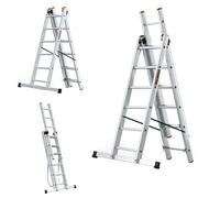 DRABEST Escalera Serie PRO de Aluminio Multiusos de 3 tramos escalera de 3x6 peldaños escalera combinada cargable hasta 150 kg - altura de trabajo 4,43 m