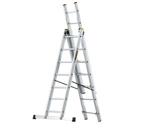 DRABEST Escalera Serie Pro de Aluminio Multiusos de 3 tramos Escalera de 3x7 peldaños Escalera combinada cargable hasta 150 kg - Altura de Trabajo 5,05 m