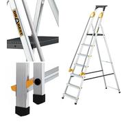 DRABEST Escalera serie PRO escalera de aluminio 7 peldaños peldaño plegable con pasamanos de seguridad Escalera de tijera cargable hasta 150 kg