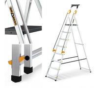 DRABEST Escalera Serie Pro Escalera de Tijera Plegable con pasamanos de Seguridad Escalera de Aluminio de 8 peldaños Escalera de Tijera cargable hasta 150 kg