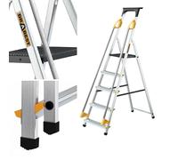DRABEST Escalera serie PRO Escalera plegable con pasamanos de seguridad Peldaño plegable de aluminio 5 peldaños Escalera de tijera cargable hasta 150 kg