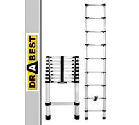 Drabest Escalera Telescópica de Aluminio con Ganchos de Fijación - Extensible, Plegable de Aluminio - Multifuncional - 9 Peldaños - Altura 2,6 m
