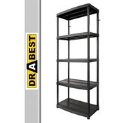 DRABEST - Estante de plástico - con 5 estantes - 180 cm de Alto, 74 cm de Ancho - de plástico Resistente - para sótano, Garaje, trastero, jardín - hasta 50 kg/Estante - Estante enchufable - Negro