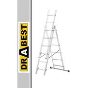 DRABEST - Hogar - Escalera de Aluminio - 3x6 peldaños - Longitud máx. 2,97 m - Altura de Trabajo máx. 3,98 m - hasta 150 kg - De 3 tramos Altura de Trabajo 3,98 m - hasta 150 kg - 3 tramos