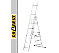 DRABEST - Hogar - Escalera de aluminio - 3x7 peldaños - Longitud máx. 3,25 m - Altura de trabajo máx. 4,23 m - Hasta 4,23 m Altura de trabajo 4,23 m - Hasta 150 kg - De 3 tramos