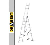 DRABEST - Hogar - Escalera de Aluminio - 3x8 peldaños - Longitud máx. 4,02 m - Altura de Trabajo máx. 4,97 m - hasta 150 kg - De 3 tramos Altura de Trabajo 4,97 m - hasta 150 kg - 3 tramos