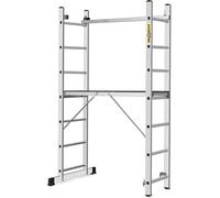 DRABEST PRO Escalera 3 en 1 de aluminio, andamio, escalera plegable, escalera multiusos con plataforma de trabajo y gancho para cubo, altura ajustable, plegable, escalera de aluminio para construcción