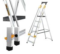 DRABEST PRO SERIES - Escalera plegable de 6 peldaños - Escalera plegable de aluminio - Escalera con pasamanos de seguridad y plataforma de trabajo - Escaleras de 6 peldaños - Capacidad de 150 kg