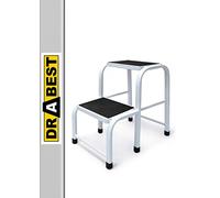DRABEST - Taburete con 2 peldaños - Plataforma de Acero - Superficie Antideslizante - Altura 23 cm - Taburete/Escalera - Capacidad de Carga hasta 150 kg - Ideal para el hogar y el Taller