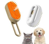 DRABEX Steamy Brush Pro, 3 en 1 Steamy Pet Brush, 360° Swivel Handle, Pet Spray Masaje Comb for Cats and Dogs, One-Click Spray Anti-Flying Comb, Bath Brush (White+marrón)