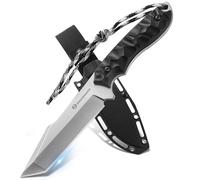 DRACHENADER Cuchillo B-ER-TANTO POINT, Outdoor Survival Cuchillo de hoja fija, 13 cm de longitud de hoja, cuchillo de cinturón de acero 5Cr14MoV, con funda (F-Hoja blanc mango negro)