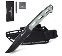 DRACHENADER Cuchillo de cinturón solixar, longitud de la hoja 10 cm cuchillo de espiga completa, acero 5cr13mov, cuchillo de exterior con acero al fuego y funda de kydex, hoja negra + mango natural