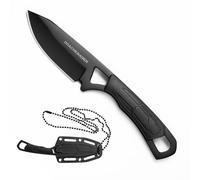 DRACHENADER Cuchillo de cuello pequeño, cuchillo de dos manos, cuchillo EDC, fulltang, longitud de hoja 6,9 cm con funda ABS, hoja negra + mango negro