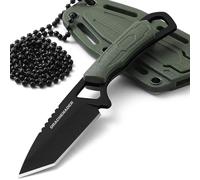 DRACHENADER Cuchillo de cuello tanto mini Cuchillo pequeño fijo para exterior con funda de plástico ABS, hoja negra + mango verde