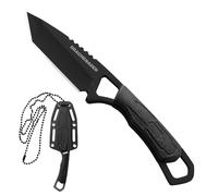 DRACHENADER Cuchillo de cuello Tanto mini Fulltang cuchillo fijo al aire libre pequeño con funda de plástico, negro sólido
