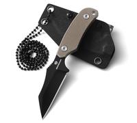 DRACHENADER Cuchillo de cuello X-WH Mini, hoja fija Wharncliffe de acero D2 de 7,6 cm, mini cuchillo Full Tang con funda Kydex, cadena de bolas y clip para cinturón, hoja negra + mango caqui