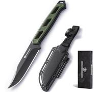 DRACHENADER Cuchillo de hoja fija, 10 cm de longitud de hoja, acero 5Cr13MoV, cuchillo de exterior con acero al fuego y funda de kydex, todo negro + mango verde