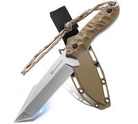 DRACHENADER Cuchillo Tanto B-ER-TANTO POINT, Outdoor Survival Cuchillo de hoja fija de 13 cm de longitud, hoja de acero 5Cr14MoV para cinturón, con funda, hoja plateada - Mango ABS Caqui