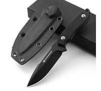 DRACHENADER EDC cuchillo de hoja fija, acero Full Tang D2 EDC cuchillo pequeño de hoja fija con funda Kydex para transporte horizontal/vertical, todo negro