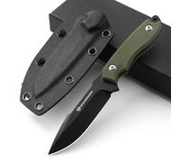 DRACHENADER EDC cuchillo pequeño de hoja fija para cinturón de acero D2 con funda Kydex, longitud total 18 cm, mango 9 cm, hoja 8 cm, espiga completa, hoja negra + mango verde