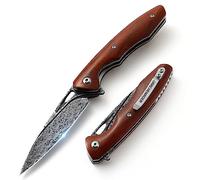 DRACHENADER La navaja de bolsillo plegable de Damasco clip, núcleo de acero VG10 y mango de madera es versátil, fácil de usar y la compañera perfecta para acampar al aire libre.