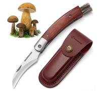 DRACHENADER N-1 Navaja para setas con cepillo (integrado), Liner Lock, Vaina de cuero, Navaja para setas con mango de madera y cepillo para setas