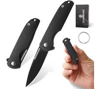 DRACHENADER navaja pequeña mini, hoja de 5,2 cm, navaja pequeña de acero 5Cr13Mov, apertura con una mano, llavero navaja para exteriores, completamente negra