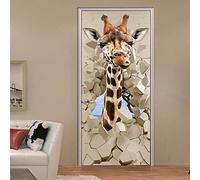 Dracol Pegatinas de Puerta de Jirafa a Través de la Pared, 3D Trompe L'Oeil, para Sala de Estar Dormitorio Decoración del Hogar Pegatinas de Pared Calcomanías Extraíbles Impermeables 77x200cm