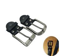 DraCra Paquete de 2 hebillas de cinturón de repuesto cuadradas de una sola punta, cabeza de piel auténtica resistente con bucle de banda y conector de tornillo de remache para cinturones de cuero de