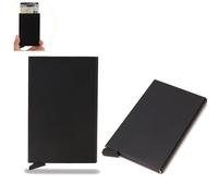 DraCra Paquete de 2 soportes para tarjetas de crédito, cartera delgada de metal, fundas protectoras para identificación, tarjetas de débito, bloqueo RFID, hombres y mujeres, minimalistas, Negro -,