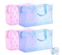 DraCra Paquete de 4 bolsas de viaje para cosméticos con asa de cremallera, compresión ligera, portátil, impermeable, de PVC, organizador de artículos de tocador, bolsa de maquillaje para mujeres,