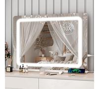 Dradaomull Espejo Maquillaje con Luz, Espejo tocador con LED, 3 Modos, Espejo Maquillaje con Puerto de Carga USB y Lupa 10x, Mesa y Pared, Blanco - 80 * 55cm