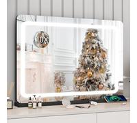 Dradaomull Espejo Maquillaje con Luz, Espejo tocador con LED, 3 Modos, Espejo Maquillaje con Puerto de Carga USB y Lupa 10x, Mesa y Pared, Negro- 80 * 55cm