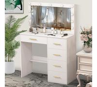 Dradaomull Tocador con Iluminación, Tocador con Espejo, Tocador, 3 Colores con Brillo Ajustable, Escritorio de Tocador para Maquillaje, 130 x 80 x 36 cm (Mango Dorado)