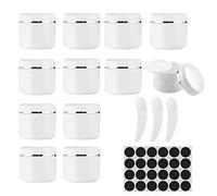 DRADERCH 12 Piezas 50ml Tarros de Cosméticos Crema Viaje Botes de Crema Blancos Vacíos Plástico Recipiente Muestra Pequeñas Latas Recargables con Pegatina y Mini Espátulas para Cosméticos Crema Loción