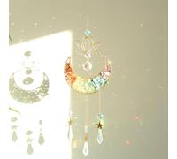 DRADERCH Atrapasoles Cristal para Ventana, Decoración Colgante, Carillón Flor de Loto con Luna y Piedras de Colores, Prisma Creador de Arcoíris para Jardín Balcón Hogar