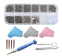 Drado Kit de reparación con 1100 piezas de lentes Tornillos y almohadillas de nariz para lentes, gafas de sol, reparación y destornillador de acero