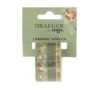 Draeger by Toga - Set de 3 Rubans Masking Tapes Safari - Motifs Perroquet et végétation de la Jungle - Idéal Décoration Bullet Journal, Scrapbooking - 5m