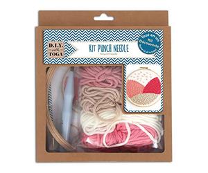 DRAEGER PARIS 1886 Kit de Arranque Punch Needle, Plástico, Lana Rosa y Beige, Taille du pack : 20x23x4cm